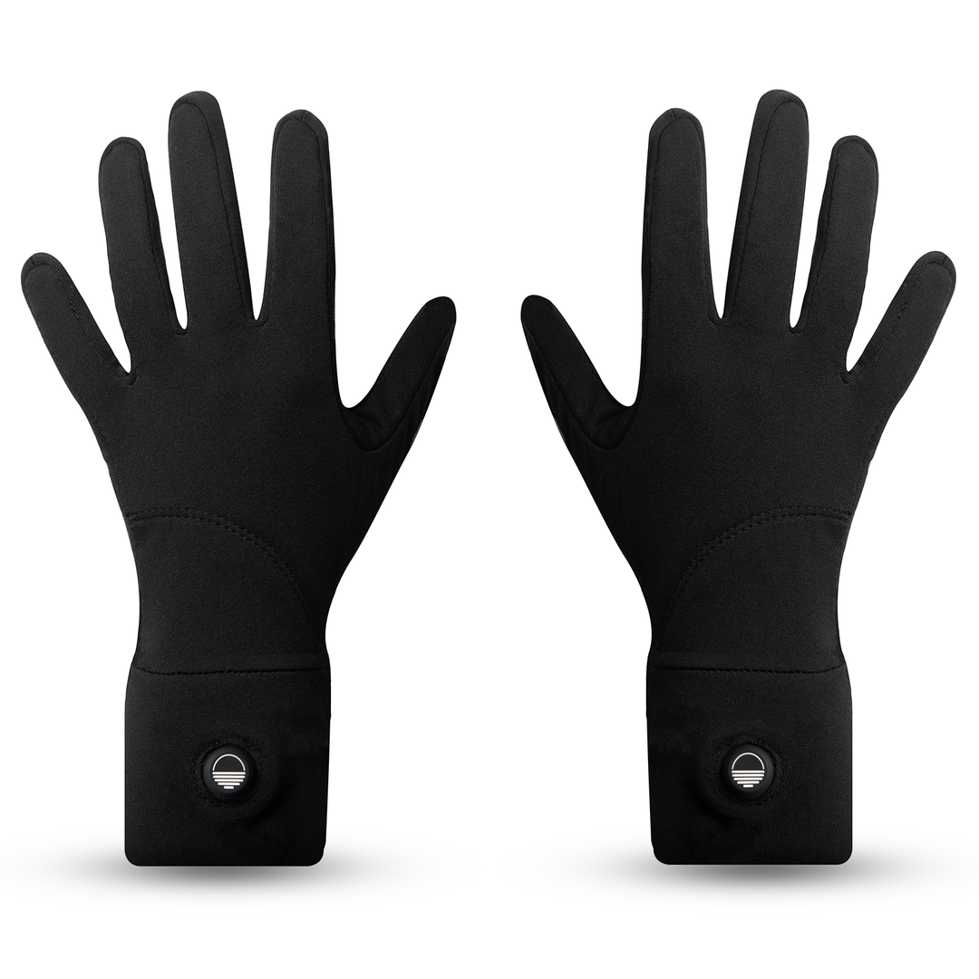 Pair of black Toasty Touch gloves with Toasty Touch logo power button detail on a white background
