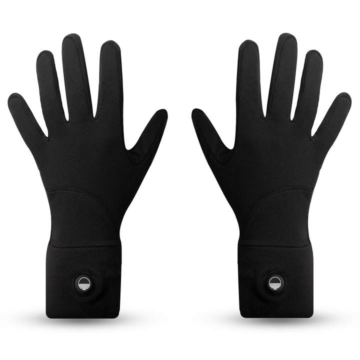 Pair of black Toasty Touch gloves with Toasty Touch logo power button detail on a white background