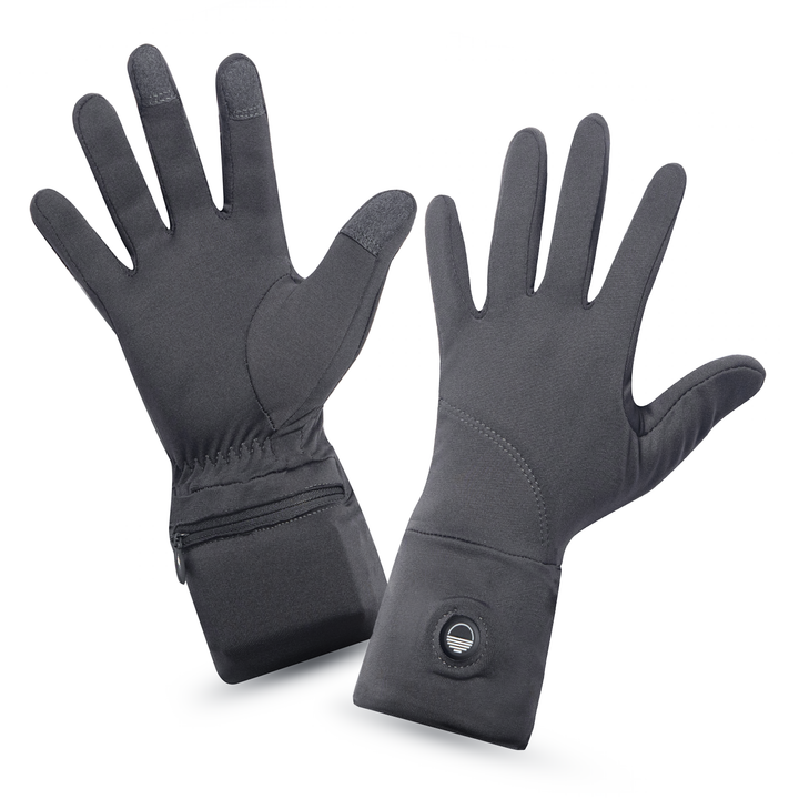 Pair of gray Toasty Touch gloves on a white background, top and palm view