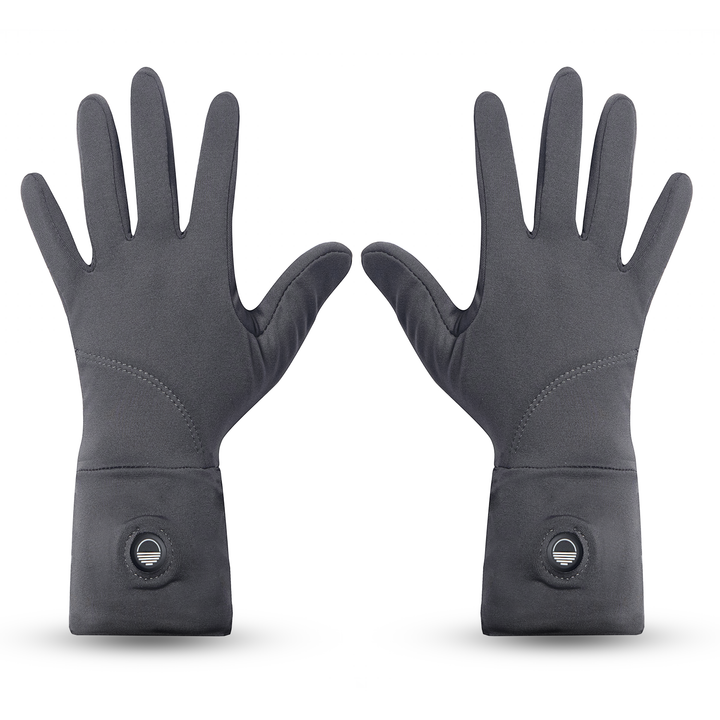 Pair of gray Toasty Touch heated gloves on a white background