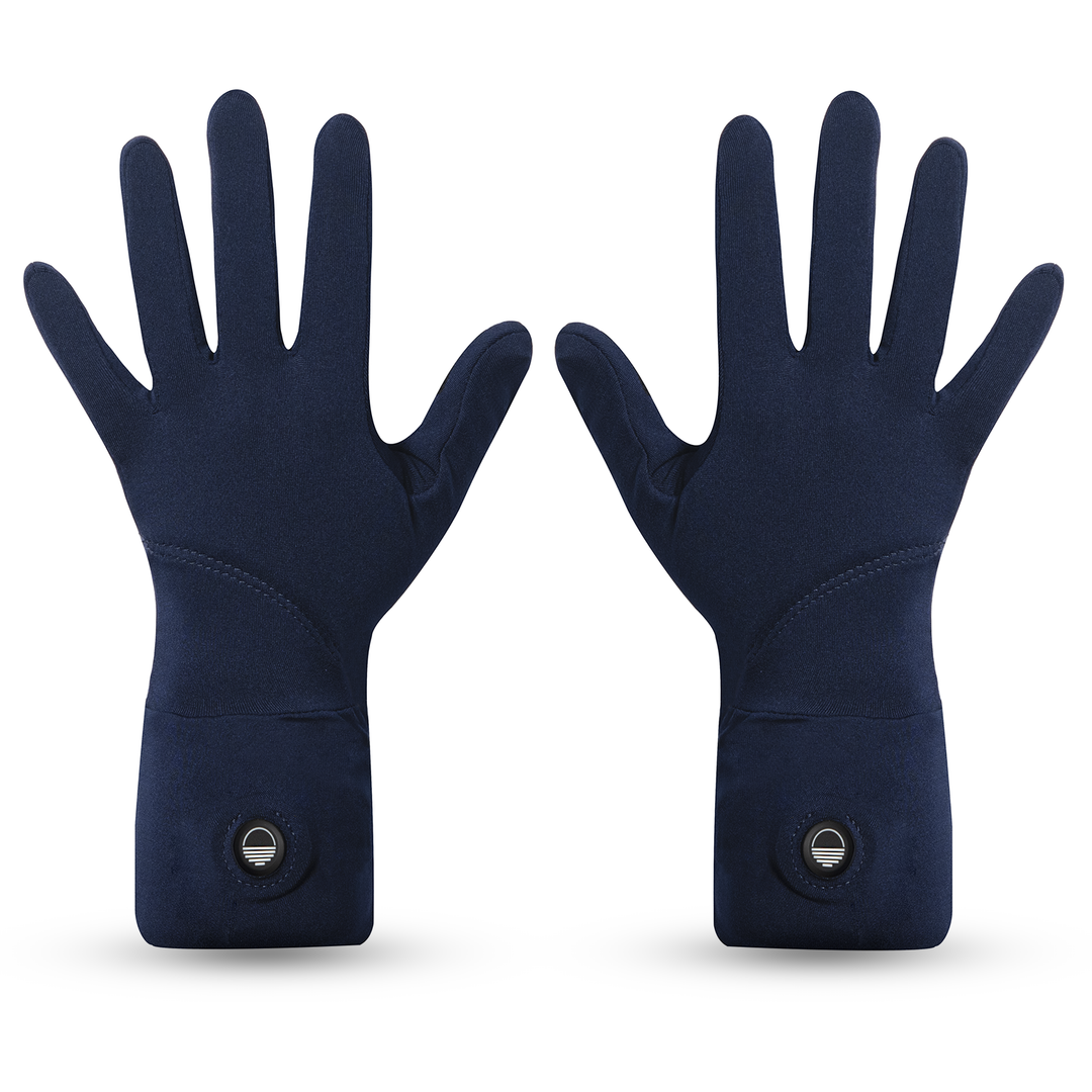 Pair of navy blue Toasty Touch gloves on a white background