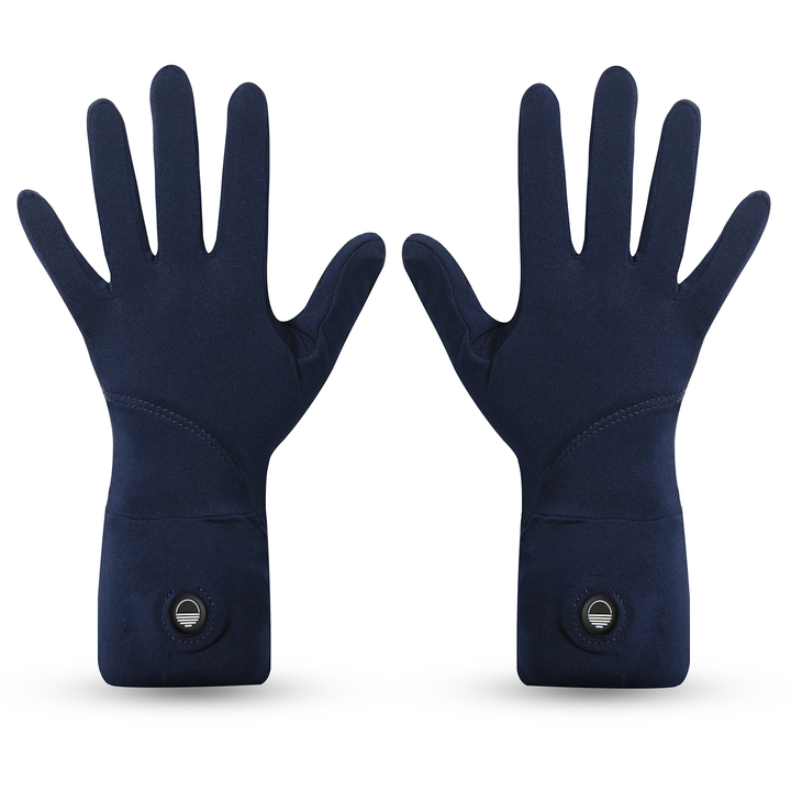 Pair of navy blue Toasty Touch gloves on a white background